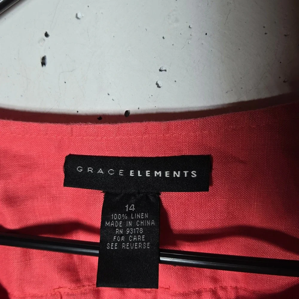 Grace‎ Elements 100% Linen Smocked Beaded Cropped Jacket 14 Coastal Breathable